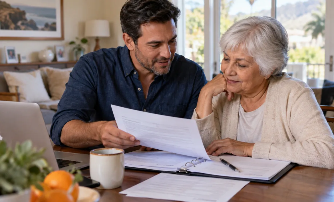 Couple reviewing power of attorney documents together at home
