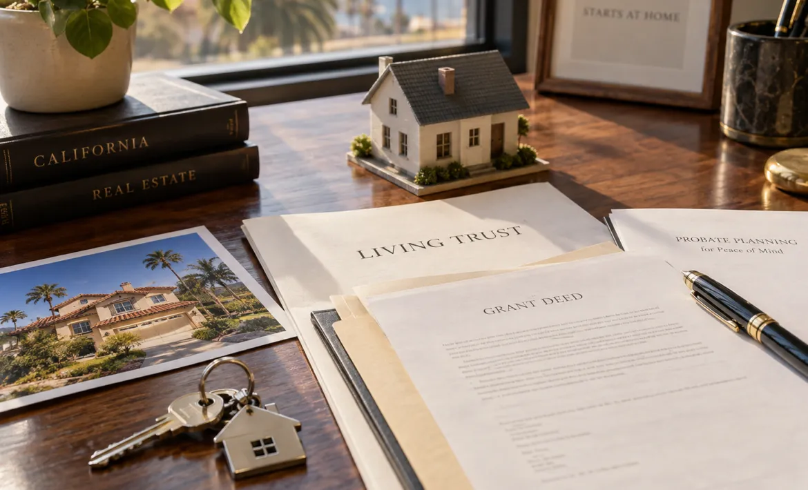 California estate planning documents warmly arranged at home